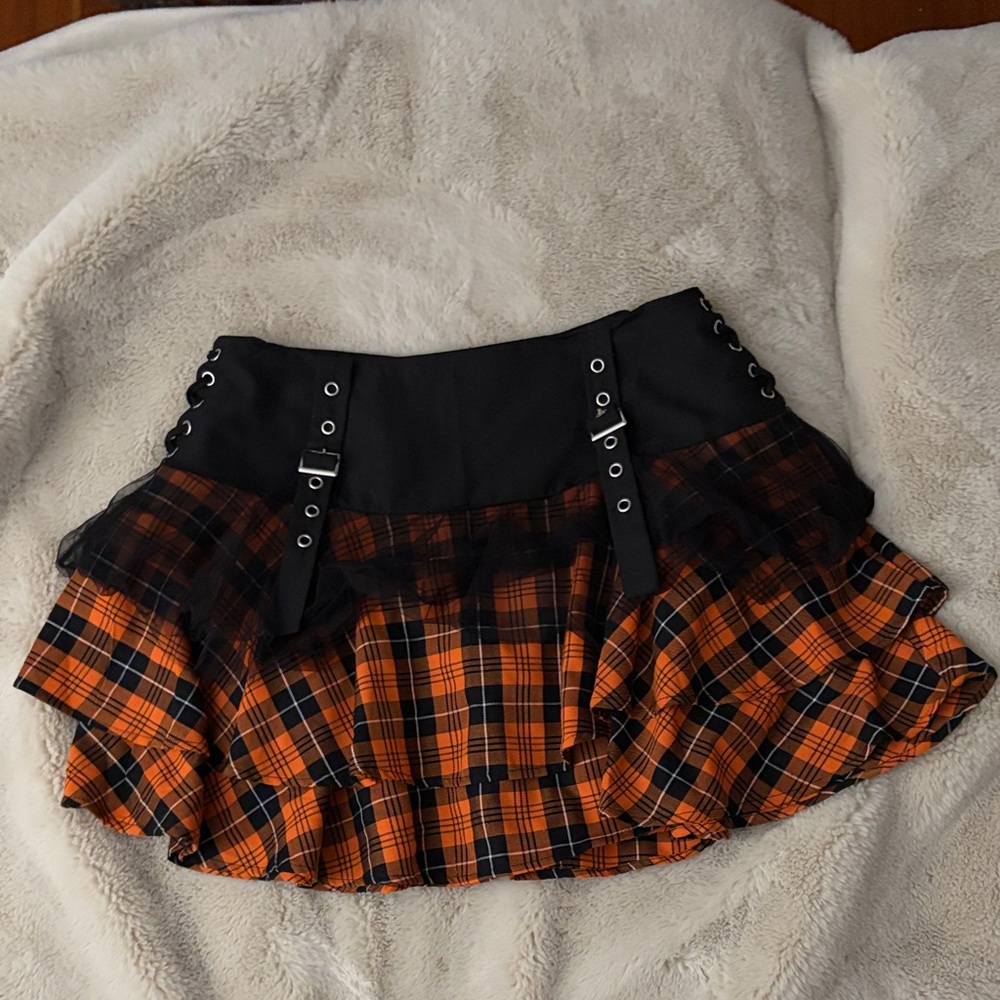 Social Collision Plaid Orange and Black Women's Skirt